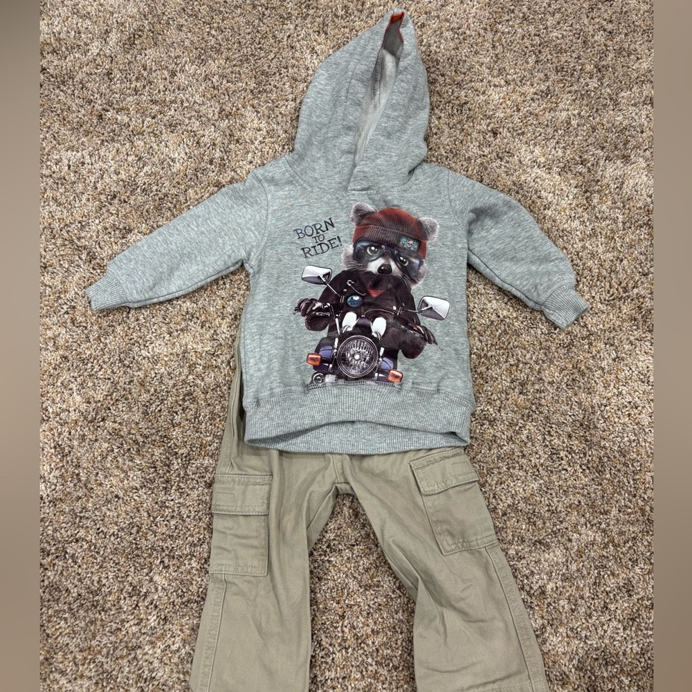 Kids Headquarters Gray Hoodie and Tan Cargo Pants Set